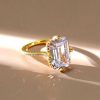 Emerald Cut Golden Hidden Halo Engagement Ring - 18K Gold Plated Sterling Silver