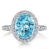 Halo Oval Aquamarine Engagement Ring - 925 Sterling Silver