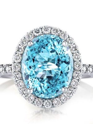 Halo Oval Aquamarine Engagement Ring - 925 Sterling Silver