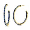18K Gold Plated Baguette Cut Hoop Earrings | 7.92 CTW Blue Accent
