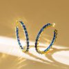 18K Gold Plated Baguette Cut Hoop Earrings | 7.92 CTW Blue Accent