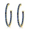 18K Gold Plated Baguette Cut Hoop Earrings | 7.92 CTW Blue Accent