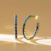 18K Gold Plated Baguette Cut Hoop Earrings | 7.92 CTW Blue Accent