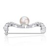 Sterling Silver Pearl and White Sapphire Bow Brooch Pin