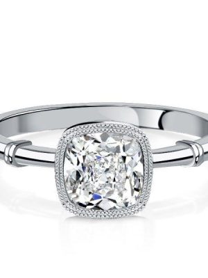Cushion Cut Sterling Silver Engagement Ring with Milgrain Bezel - 1.12 CT
