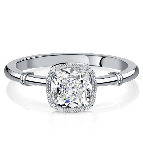 Cushion Cut Sterling Silver Engagement Ring with Milgrain Bezel - 1.12 CT