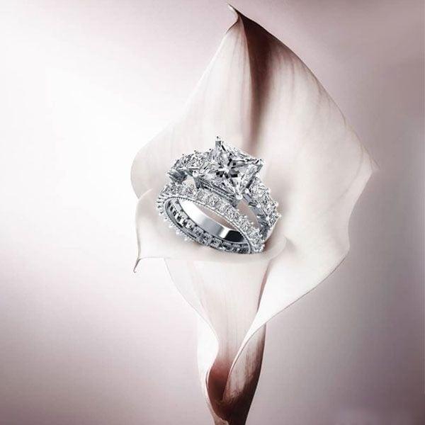 Classic Eternity Created White Sapphire Bridal Set in Rhodium-Plated Sterling Silver