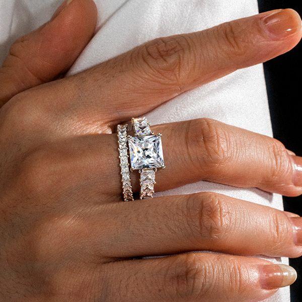 Classic Eternity Created White Sapphire Bridal Set in Rhodium-Plated Sterling Silver