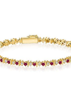 Ruby Bracelet for Women - Round Cut, 18K Gold Plated Sterling Silver