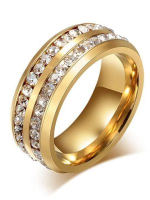 Titanium Steel Two-Row Yellow Gold Plated Men's Wedding Band Ring
