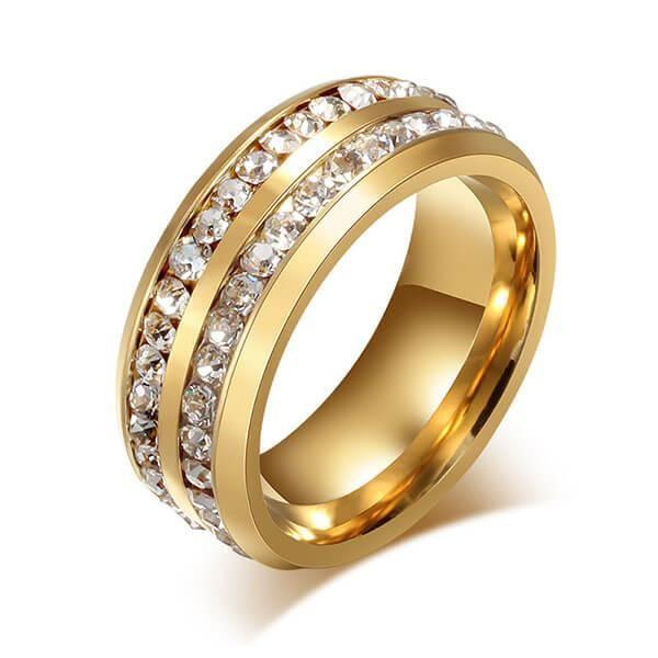 Titanium Steel Two-Row Yellow Gold Plated Men's Wedding Band Ring