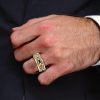 Titanium Steel Two-Row Yellow Gold Plated Men's Wedding Band Ring