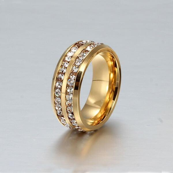 Titanium Steel Two-Row Yellow Gold Plated Men's Wedding Band Ring