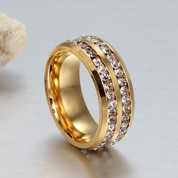 Titanium Steel Two-Row Yellow Gold Plated Men's Wedding Band Ring