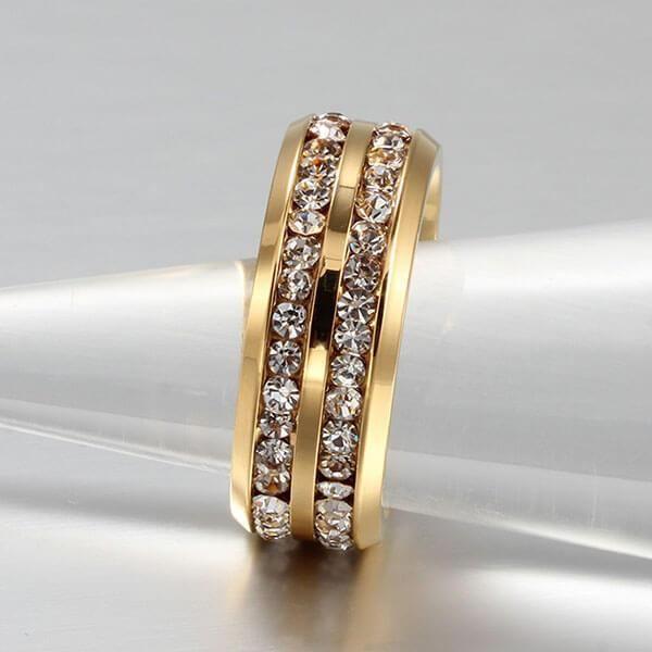 Titanium Steel Two-Row Yellow Gold Plated Men's Wedding Band Ring