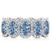 Halo Oval Blue Topaz Wedding Ring Set - Sterling Silver Eternity Band