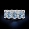 Halo Oval Blue Topaz Wedding Ring Set - Sterling Silver Eternity Band