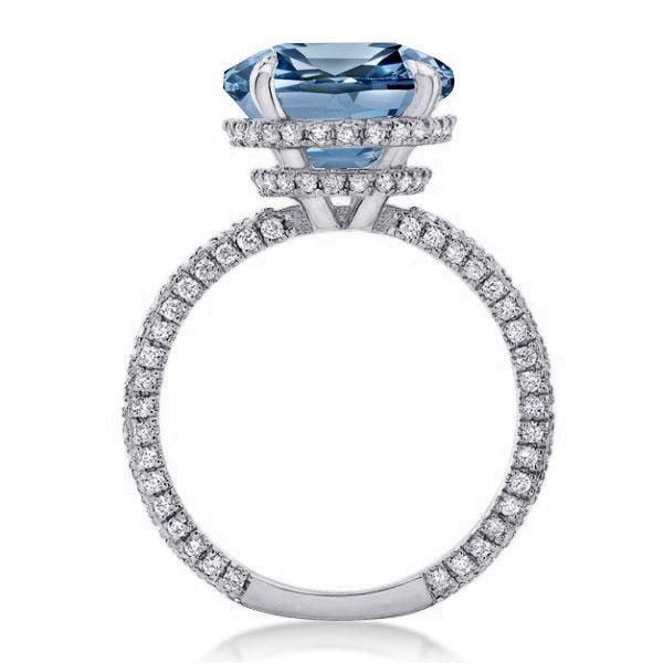 Cushion Cut Hidden Halo Engagement Ring in Rhodium Plated Sterling Silver
