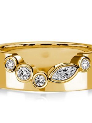 Bezel-Set Marquise and Round Cut Half Eternity Wedding Band in Sterling Silver
