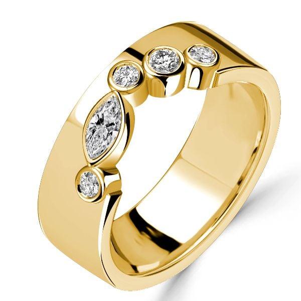 Bezel-Set Marquise and Round Cut Half Eternity Wedding Band in Sterling Silver