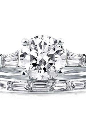 925 Sterling Silver Baguette Wedding Set with 2.00 CT Center Stone
