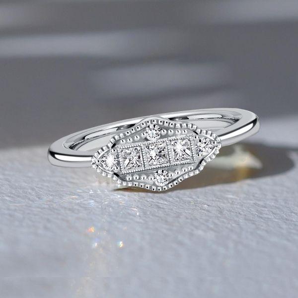 Art Deco Princess Cut Sterling Silver Vintage Engagement Ring