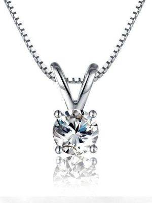 Sterling Silver Created White Sapphire Pendant Necklace - 18 Inch