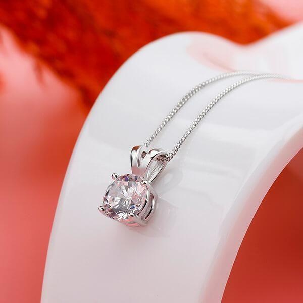 Sterling Silver Created White Sapphire Pendant Necklace - 18 Inch