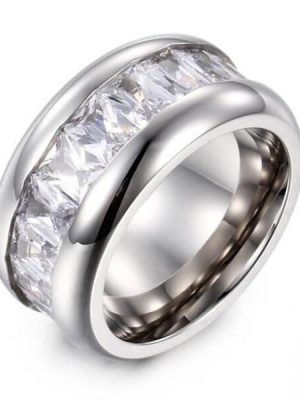 8mm Eternity White Sapphire Sterling Silver Wedding Band for Men