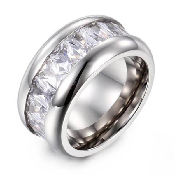 8mm Eternity White Sapphire Sterling Silver Wedding Band for Men