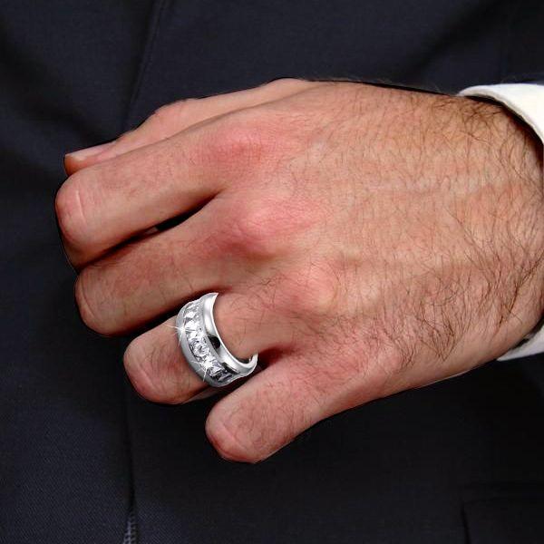 8mm Eternity White Sapphire Sterling Silver Wedding Band for Men
