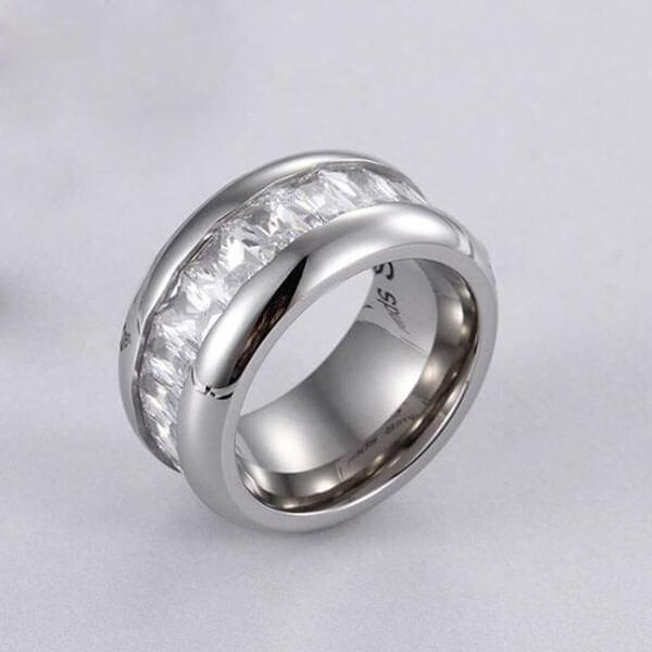 8mm Eternity White Sapphire Sterling Silver Wedding Band for Men