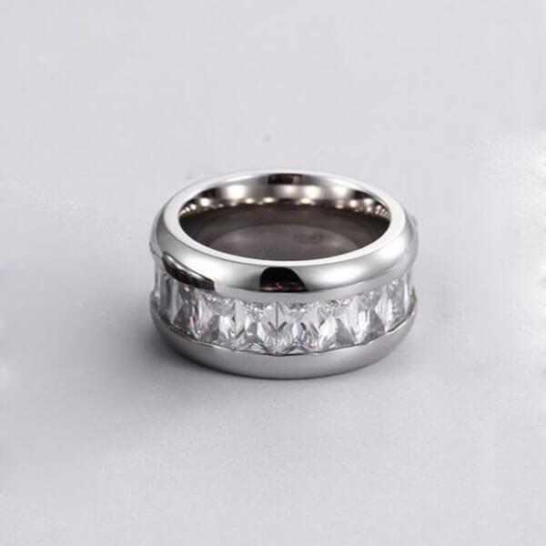 8mm Eternity White Sapphire Sterling Silver Wedding Band for Men