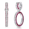 Sterling Silver Round Cut White & Ruby Sapphire Drop Earrings for Women