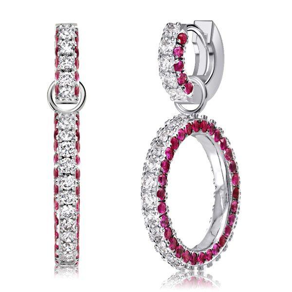 Sterling Silver Round Cut White & Ruby Sapphire Drop Earrings for Women