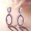Sterling Silver Round Cut White & Ruby Sapphire Drop Earrings for Women