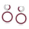 Sterling Silver Round Cut White & Ruby Sapphire Drop Earrings for Women