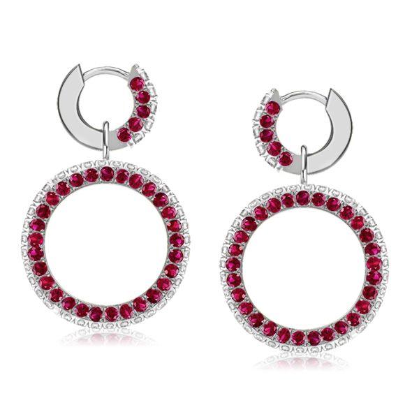 Sterling Silver Round Cut White & Ruby Sapphire Drop Earrings for Women