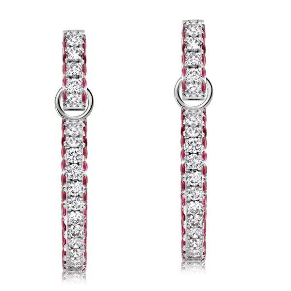 Sterling Silver Round Cut White & Ruby Sapphire Drop Earrings for Women