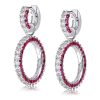 Sterling Silver Round Cut White & Ruby Sapphire Drop Earrings for Women