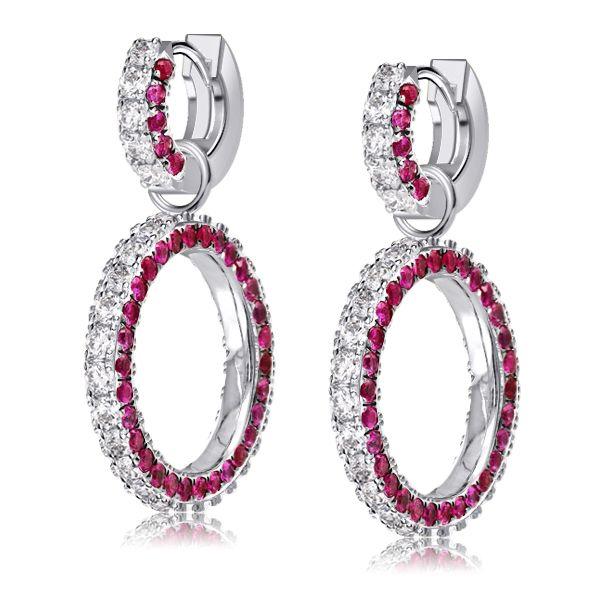 Sterling Silver Round Cut White & Ruby Sapphire Drop Earrings for Women