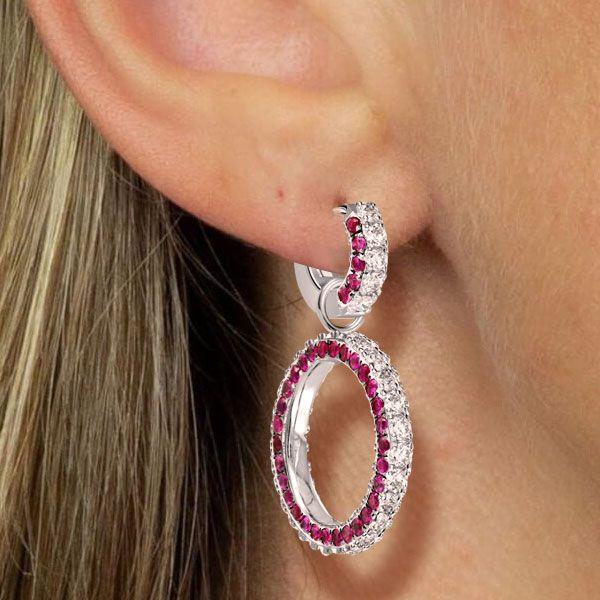 Sterling Silver Round Cut White & Ruby Sapphire Drop Earrings for Women