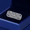 Art Deco Floral Brooch | White Sapphire Accent | 925 Sterling Silver Rhodium Plated Jewelry