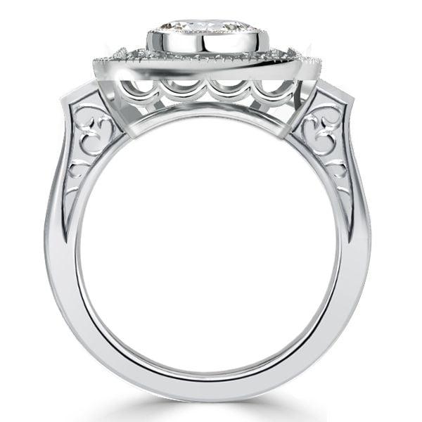 Art Deco Milgrain Halo Blue Sapphire Engagement Ring in 925 Sterling Silver