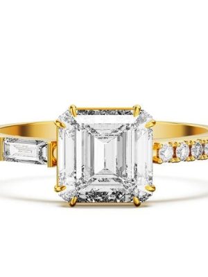 Asscher Cut White Sapphire Engagement Ring in 18K Gold Plated Sterling Silver