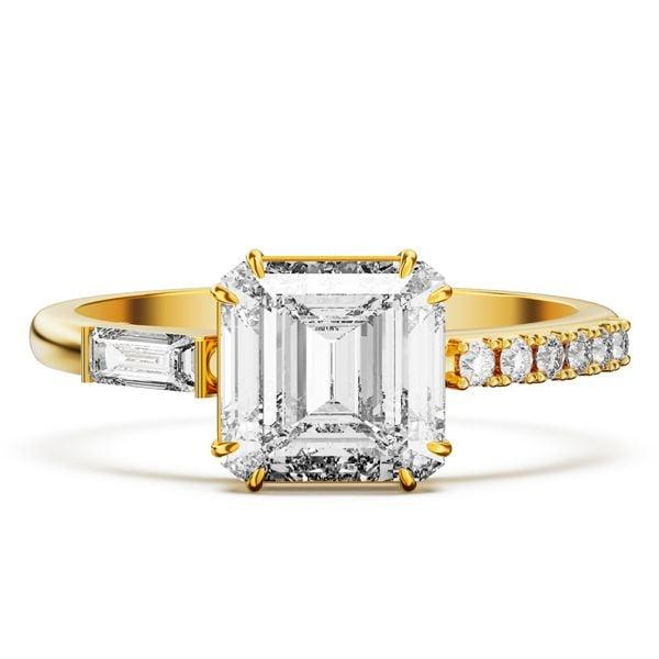 Asscher Cut White Sapphire Engagement Ring in 18K Gold Plated Sterling Silver