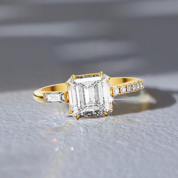 Asscher Cut White Sapphire Engagement Ring in 18K Gold Plated Sterling Silver