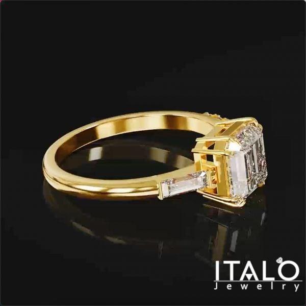 Asscher Cut White Sapphire Engagement Ring in 18K Gold Plated Sterling Silver