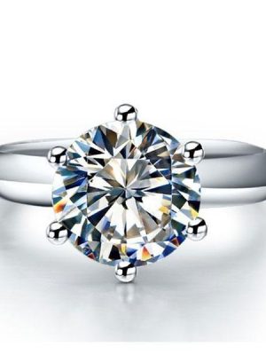 Classic Round Solitaire Engagement Ring - Created White Sapphire - Sterling Silver