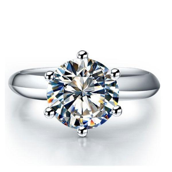 Classic Round Solitaire Engagement Ring - Created White Sapphire - Sterling Silver